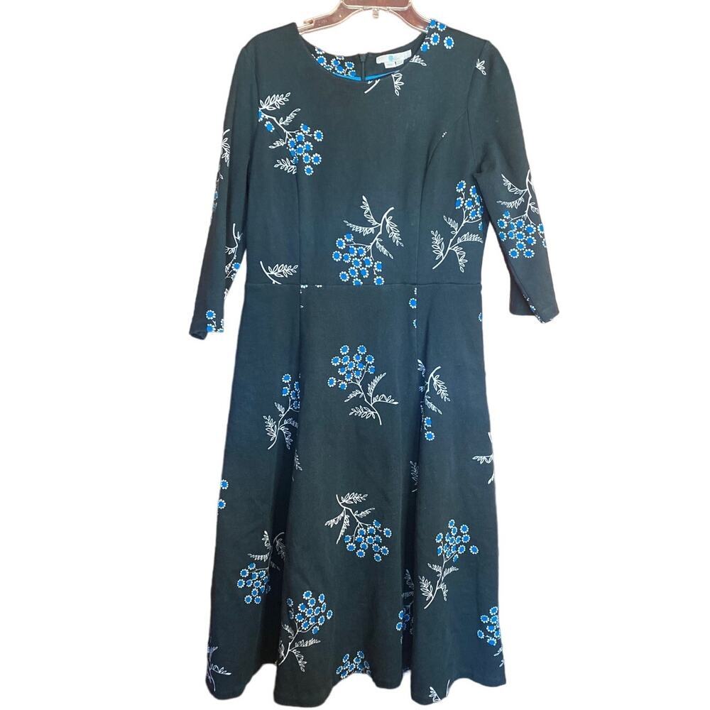 NWOT Dark Green Floral Boden A Line Dress 12 Large